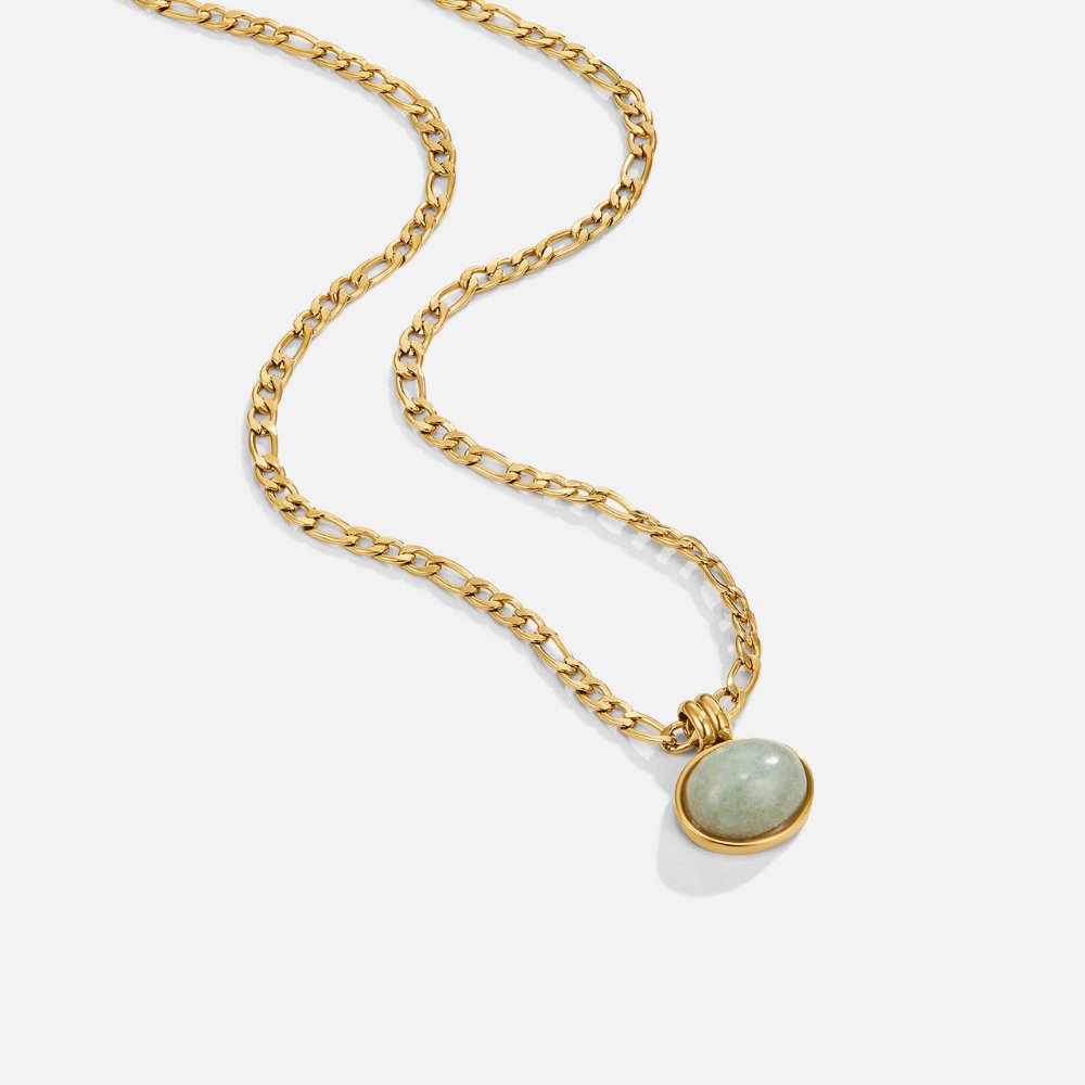 Gold Tone Jade Pendant Necklace with Stone Setting