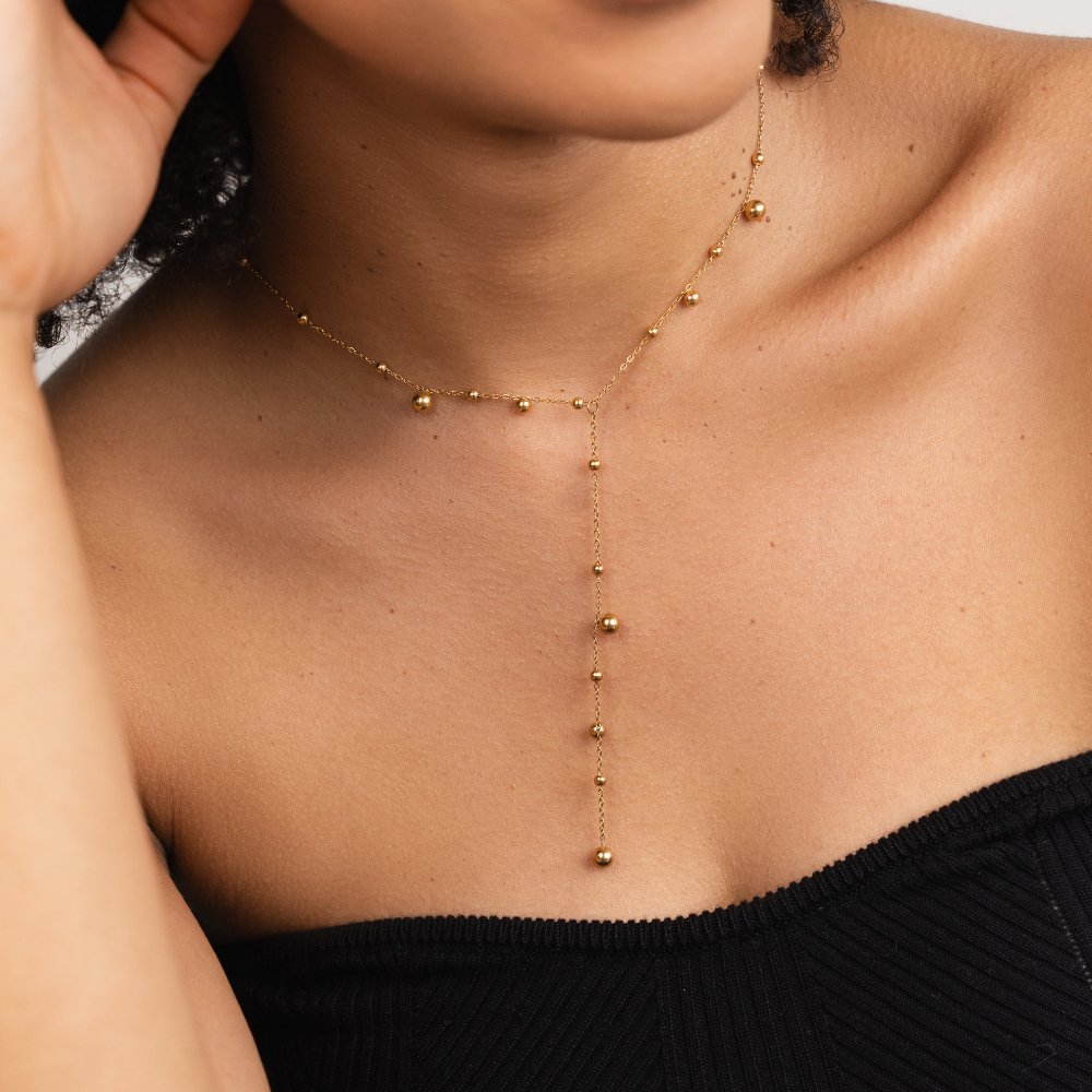 Gold Tassel Necklace with Beaded Chain