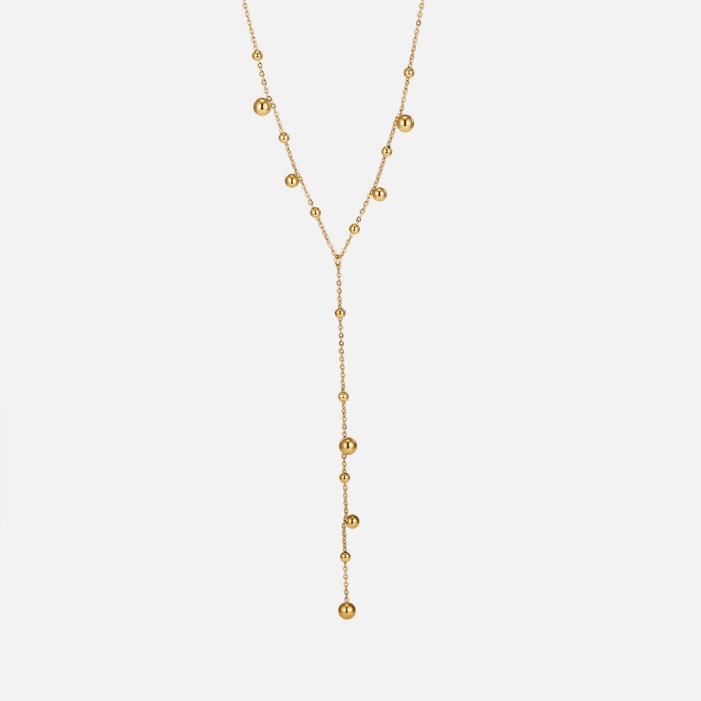 Gold Tassel Necklace with Beaded Chain