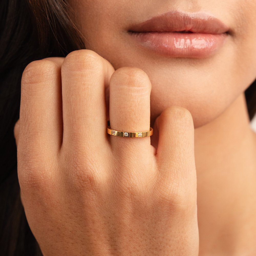 Gold Crystal Open Ring with Stone Setting