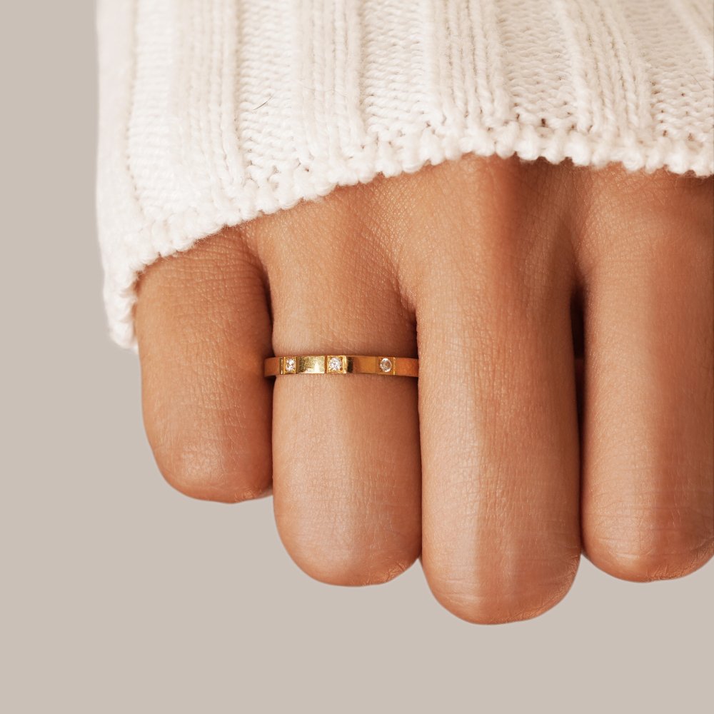 Gold Crystal Open Ring with Stone Setting