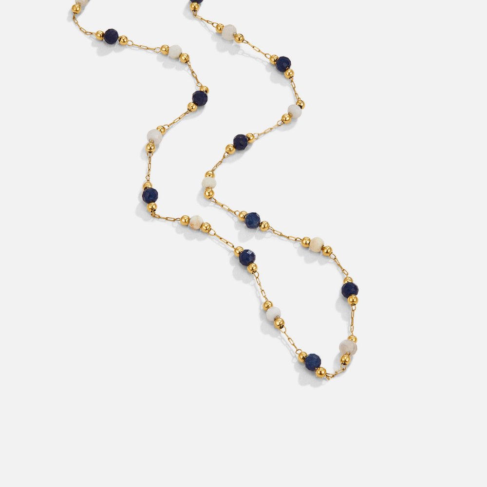 Gold Beaded Stone Necklace with Midnight Design