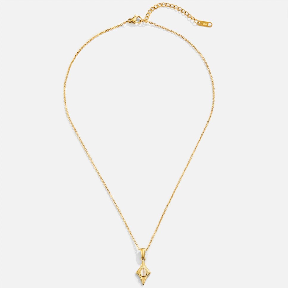 Gold Necklace with White Opal Pendant