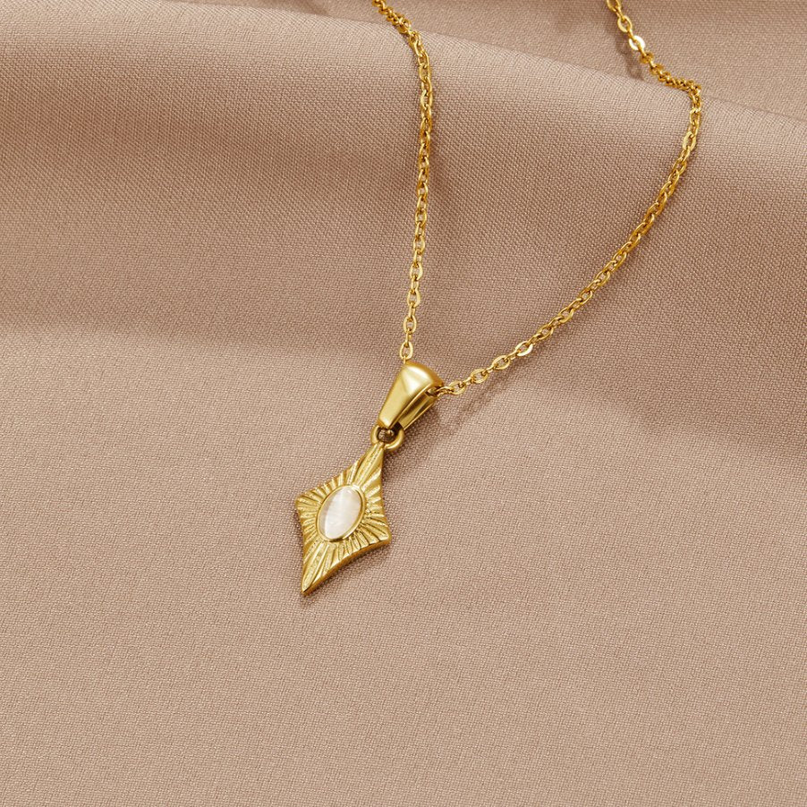 Gold Necklace with White Opal Pendant