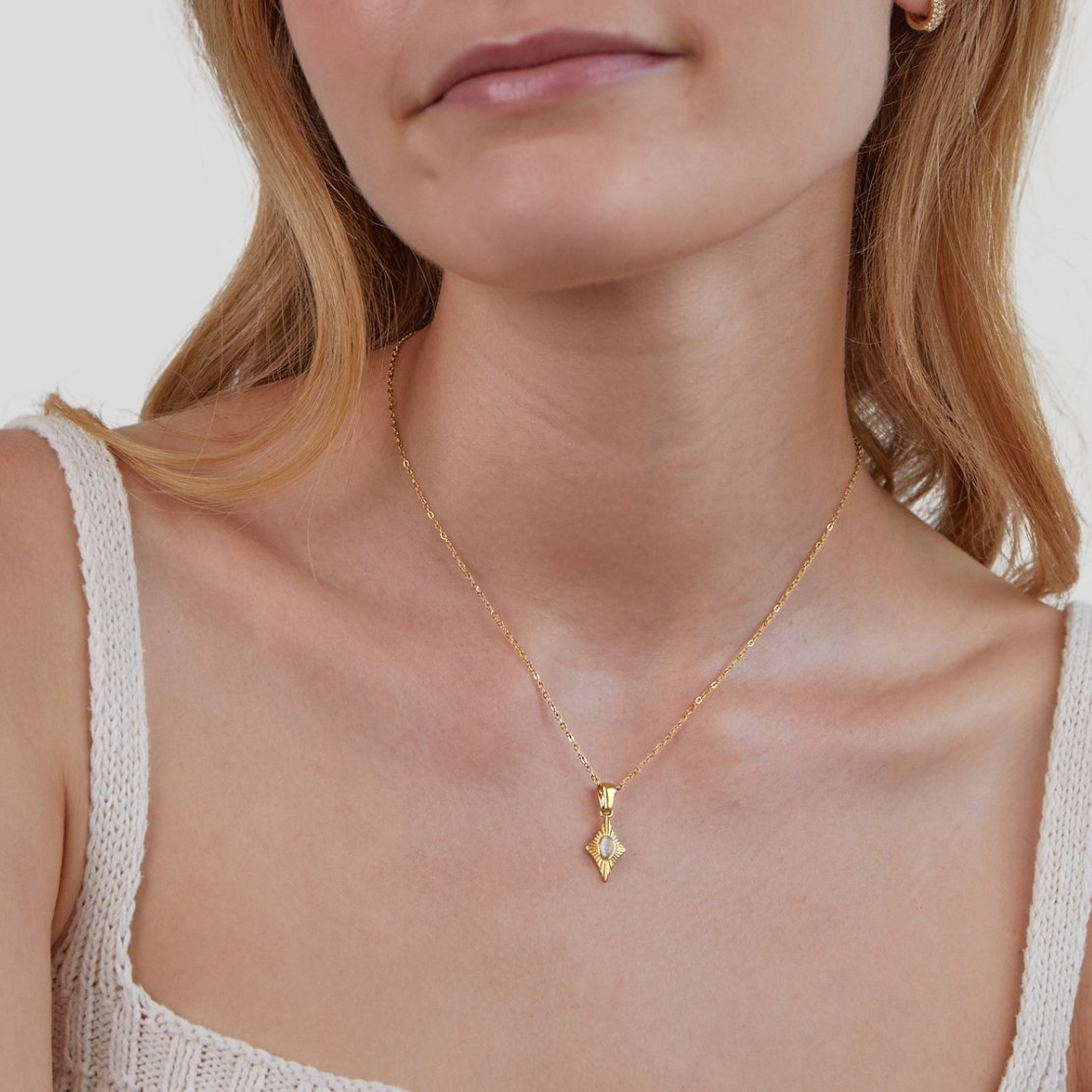 Gold Necklace with White Opal Pendant