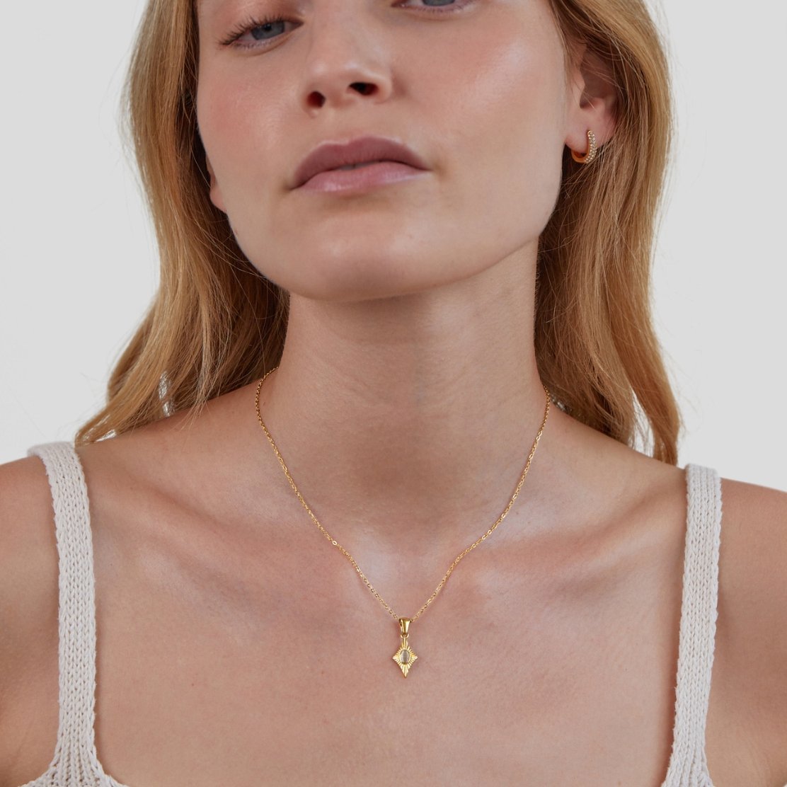 Gold Necklace with White Opal Pendant