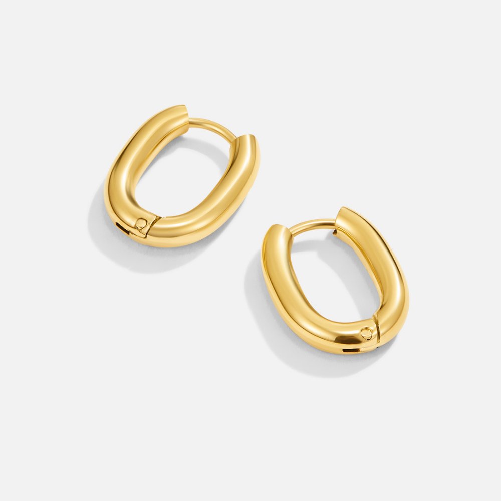 Gold Hoop Earrings with Polished Tubular Band
