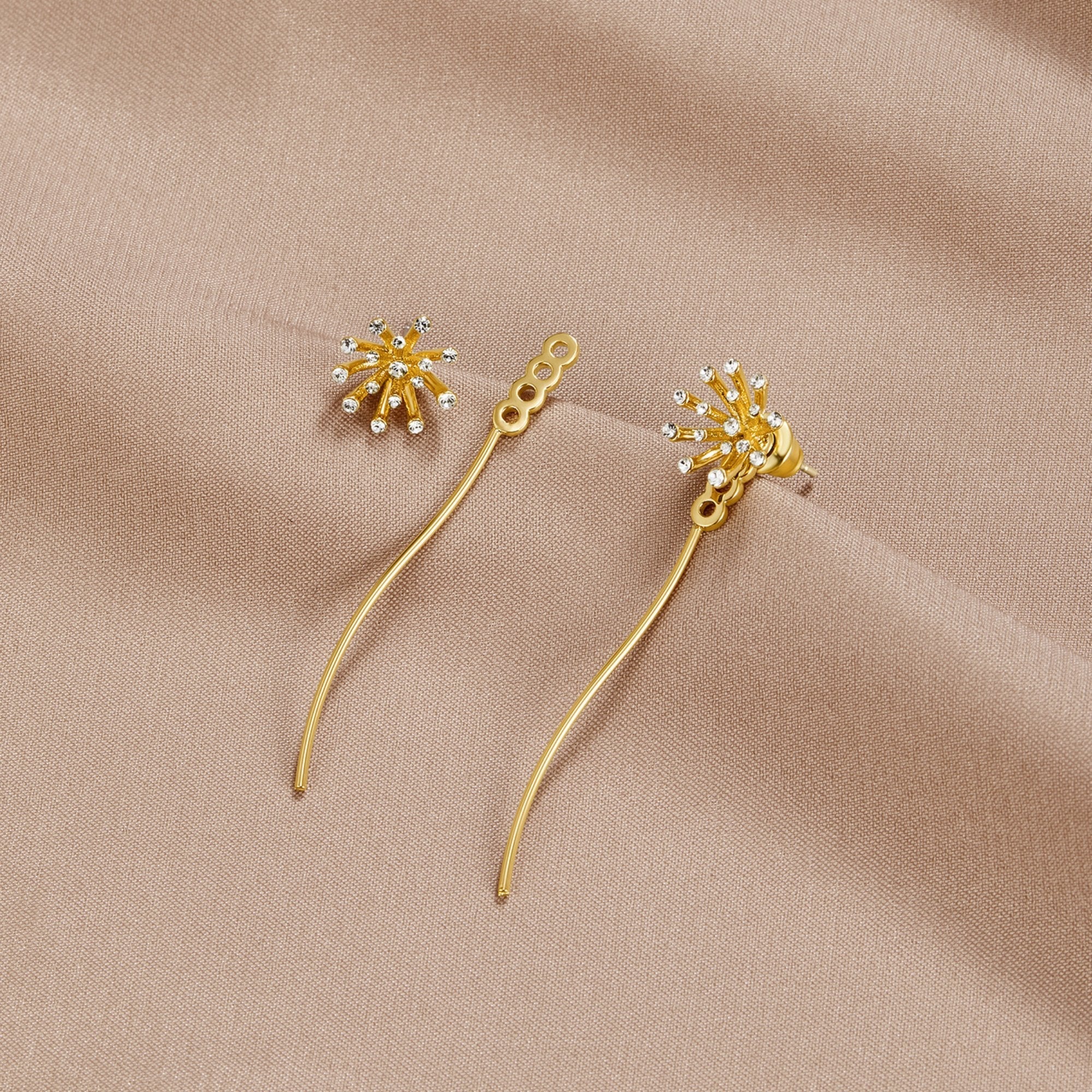 Gold Drop Earrings with Dandelion Wishbloom Design