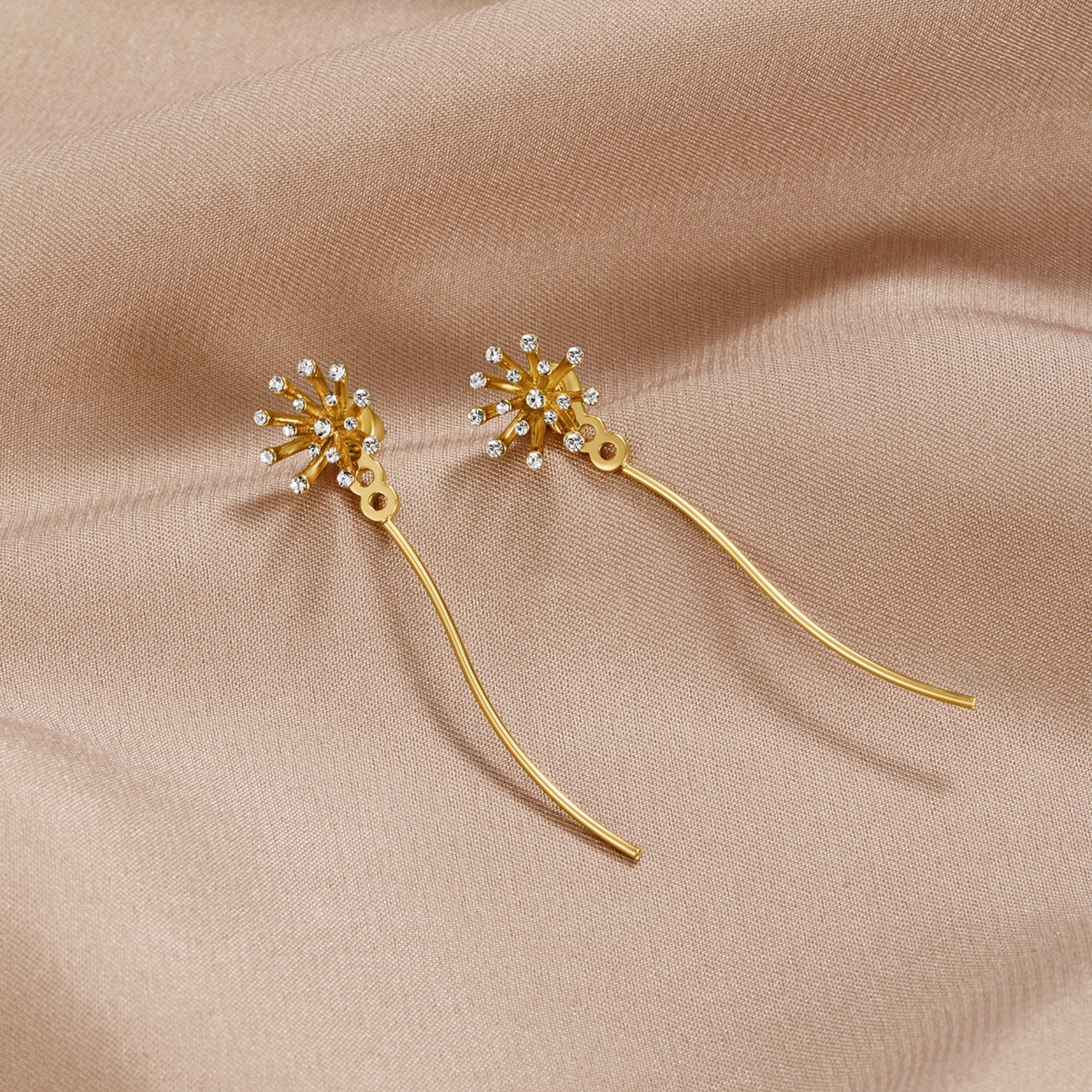 Gold Drop Earrings with Dandelion Wishbloom Design