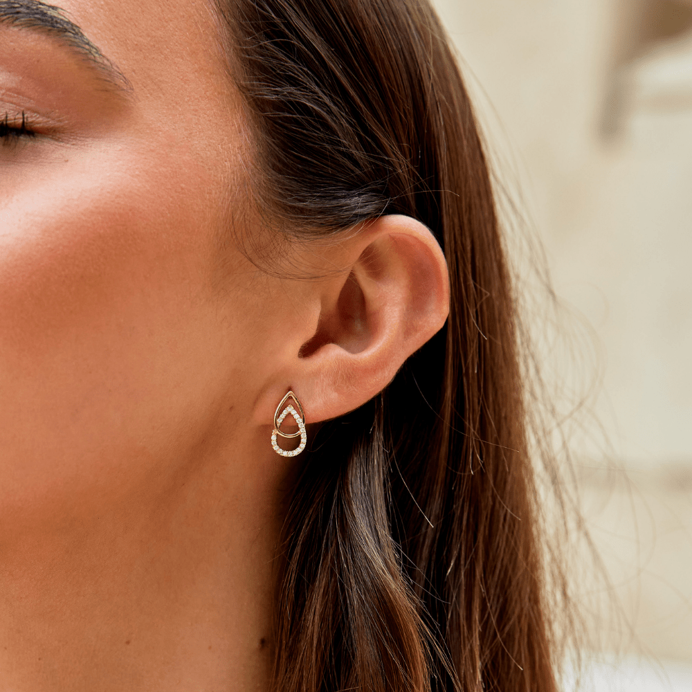 Gold Teardrop Link Drop Earrings with Open Chain Detail