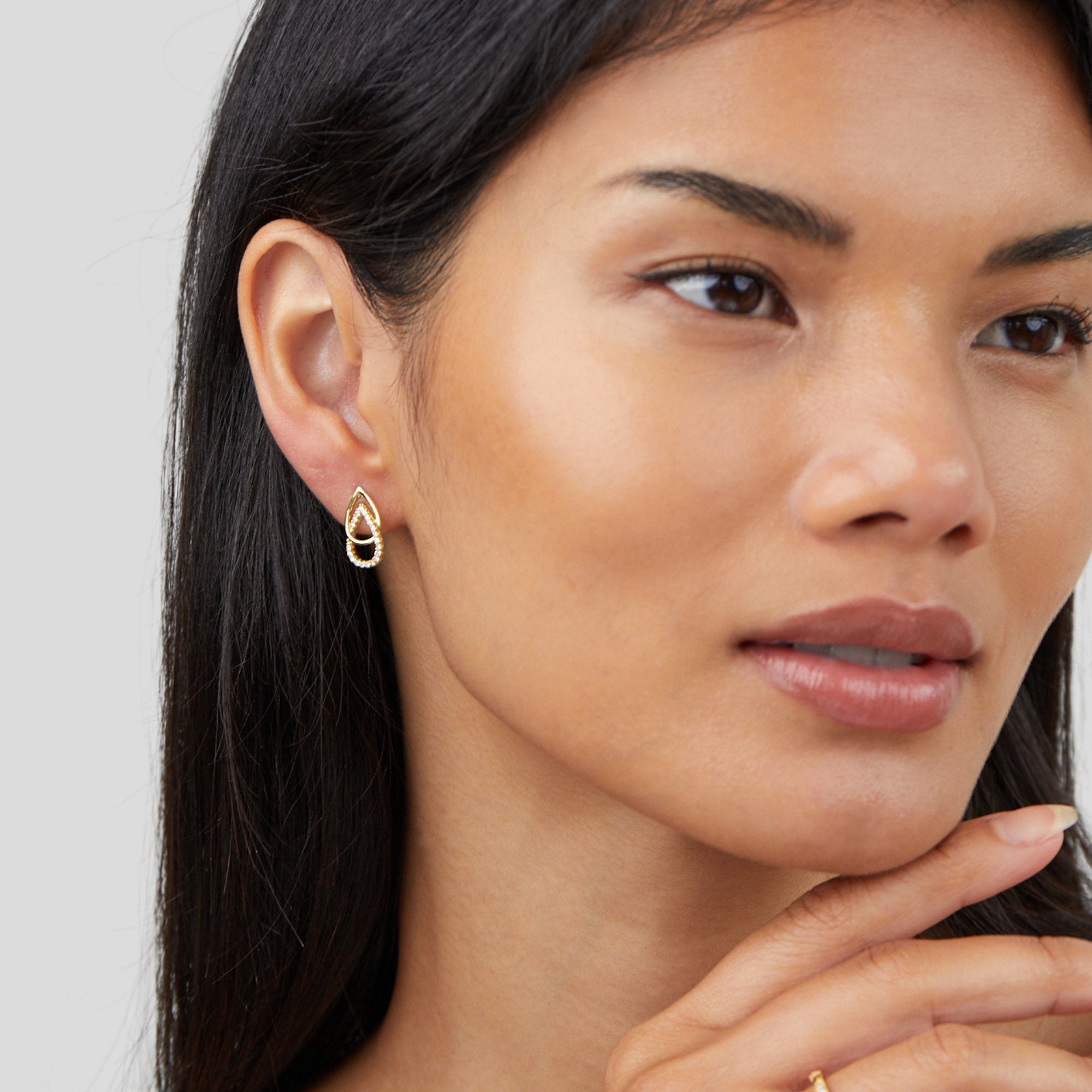 Gold Teardrop Link Drop Earrings with Open Chain Detail