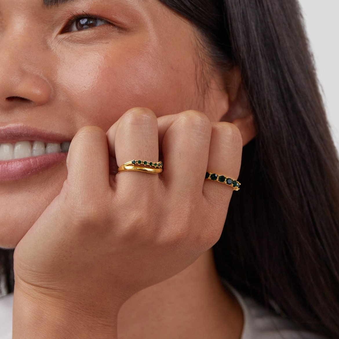 Gold Layered Ring with Emerald Green Stone