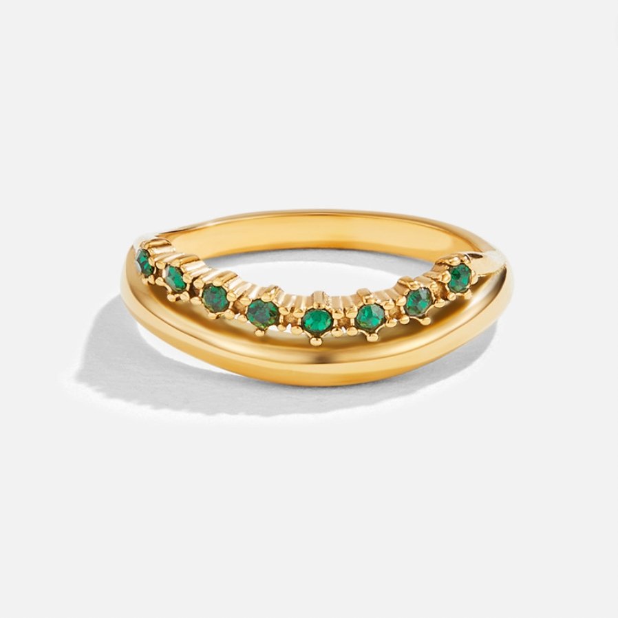 Gold Layered Ring with Emerald Green Stone