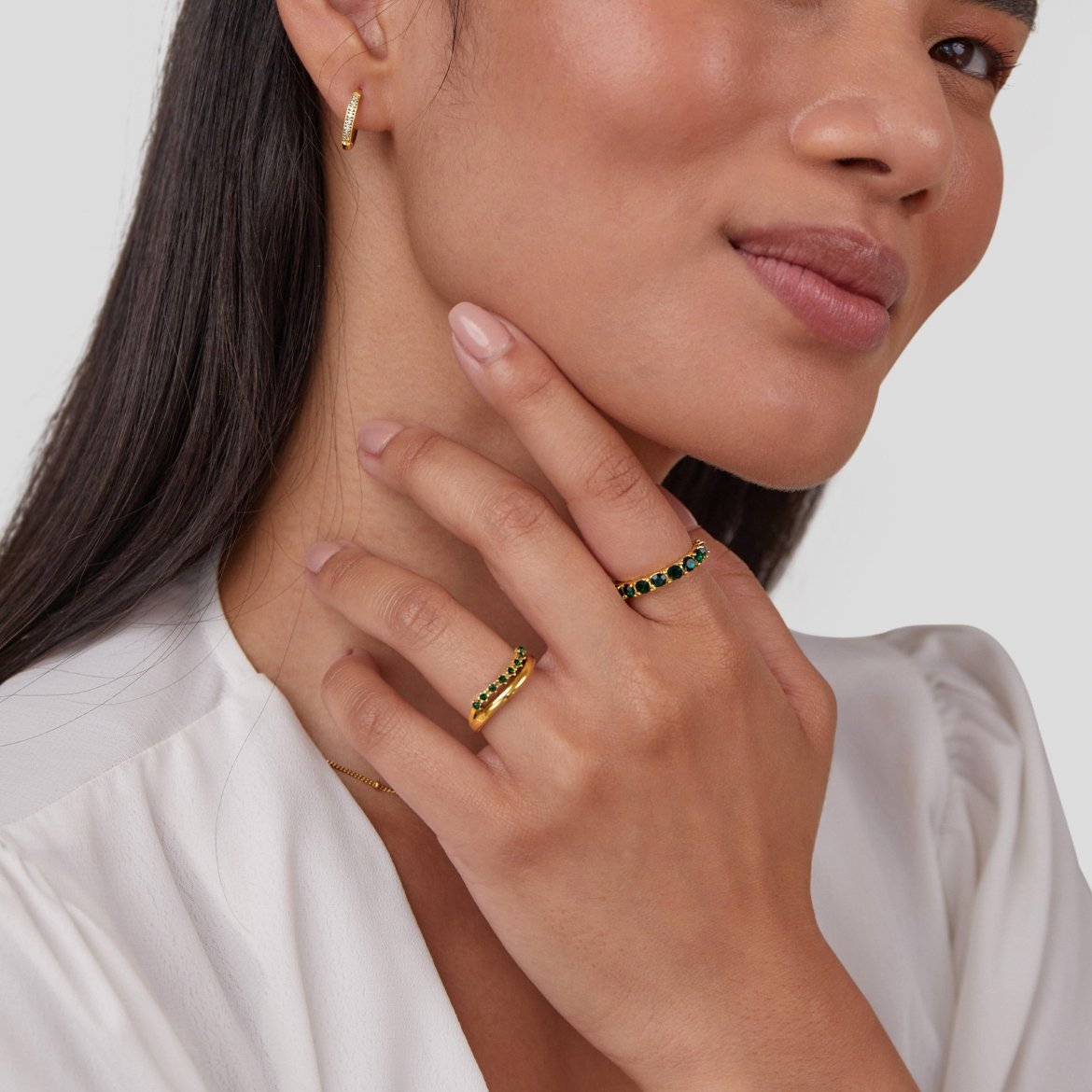 Gold Layered Ring with Emerald Green Stone