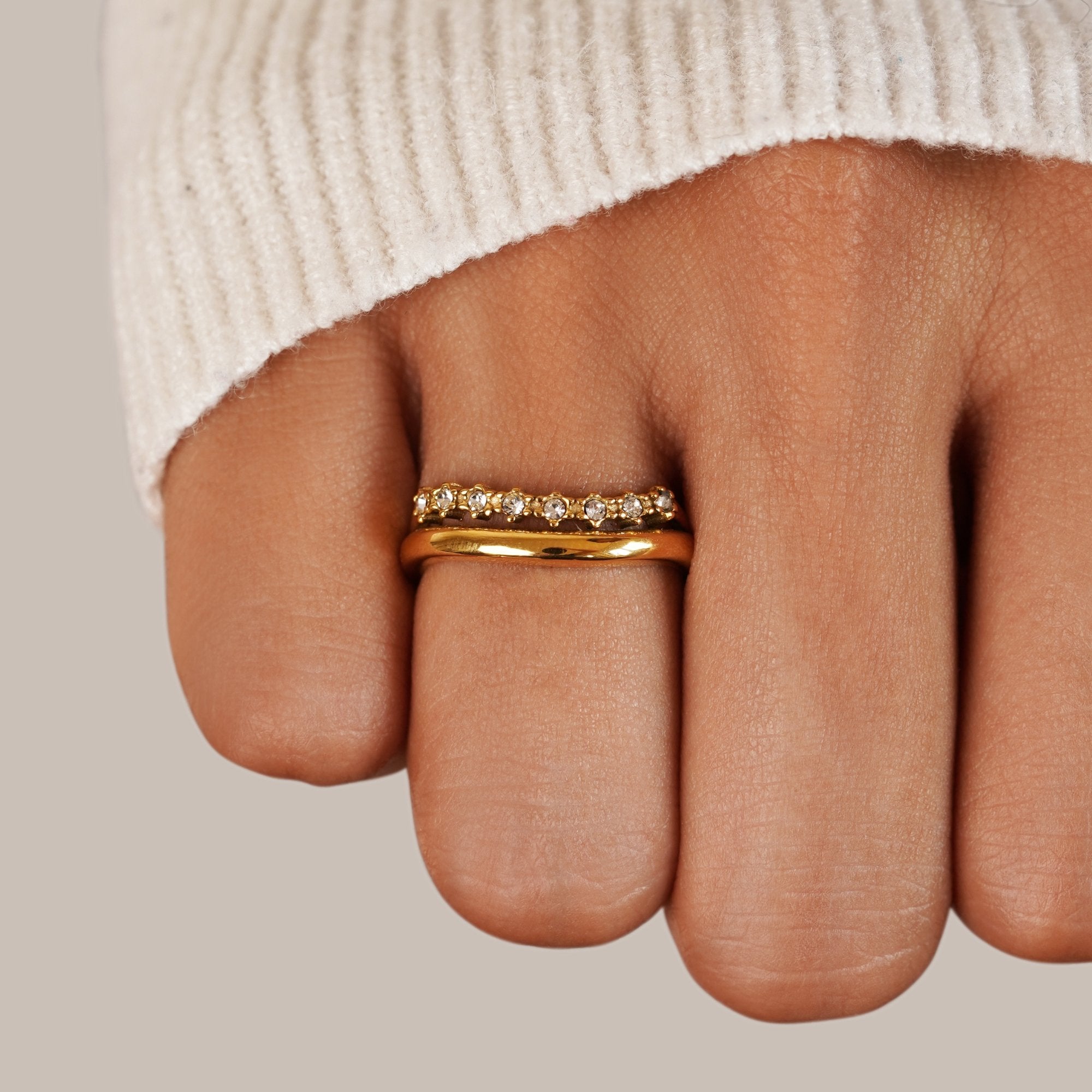 Gold Layered Ring with White Crystal