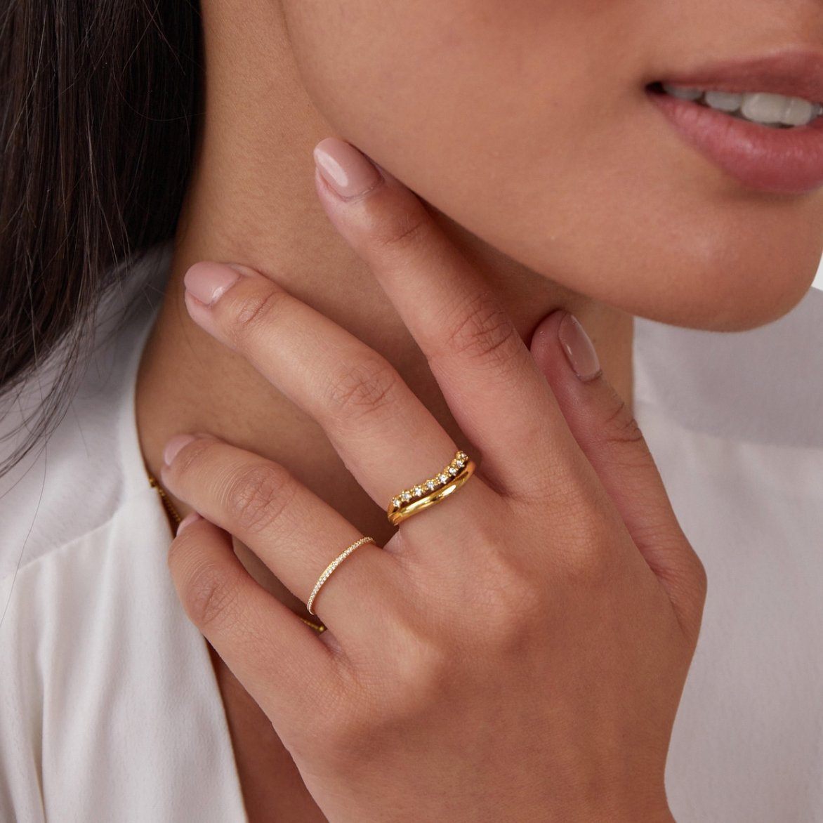 Gold Layered Ring with White Crystal