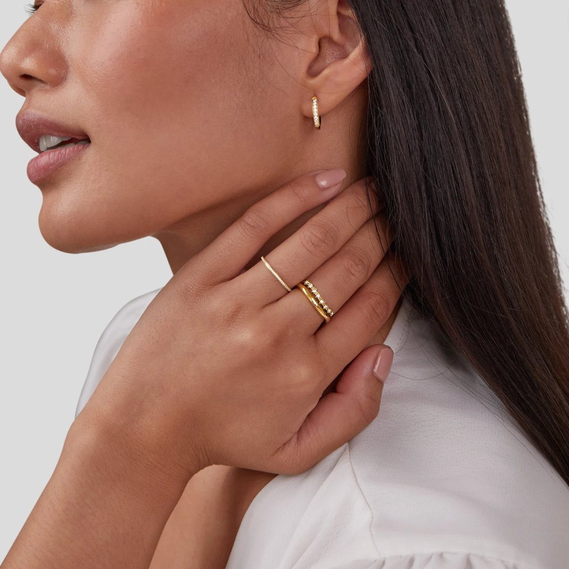 Gold Layered Ring with White Crystal