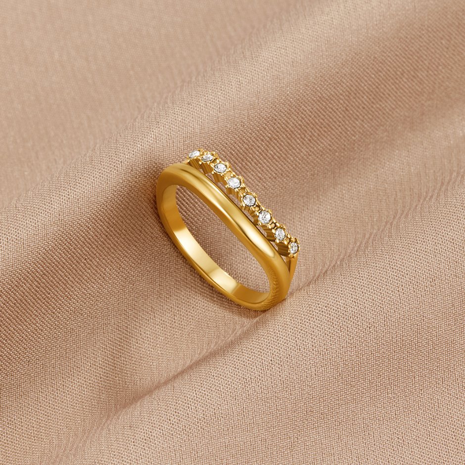 Gold Layered Ring with White Crystal
