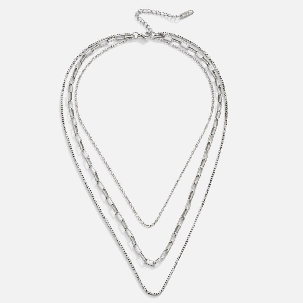 Silver Layered Chain Necklace with Multi-Strand Design