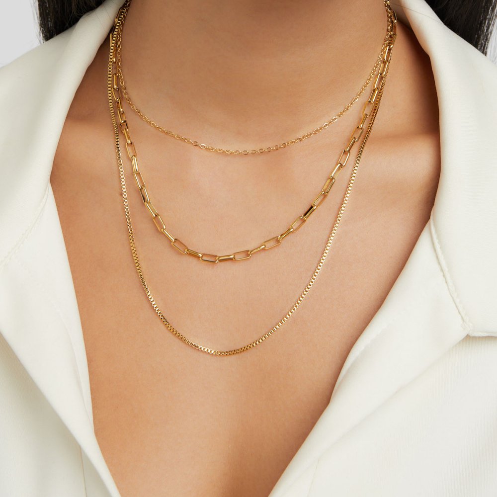 Gold Layered Chain Necklace Multi Strand Minimalist Design