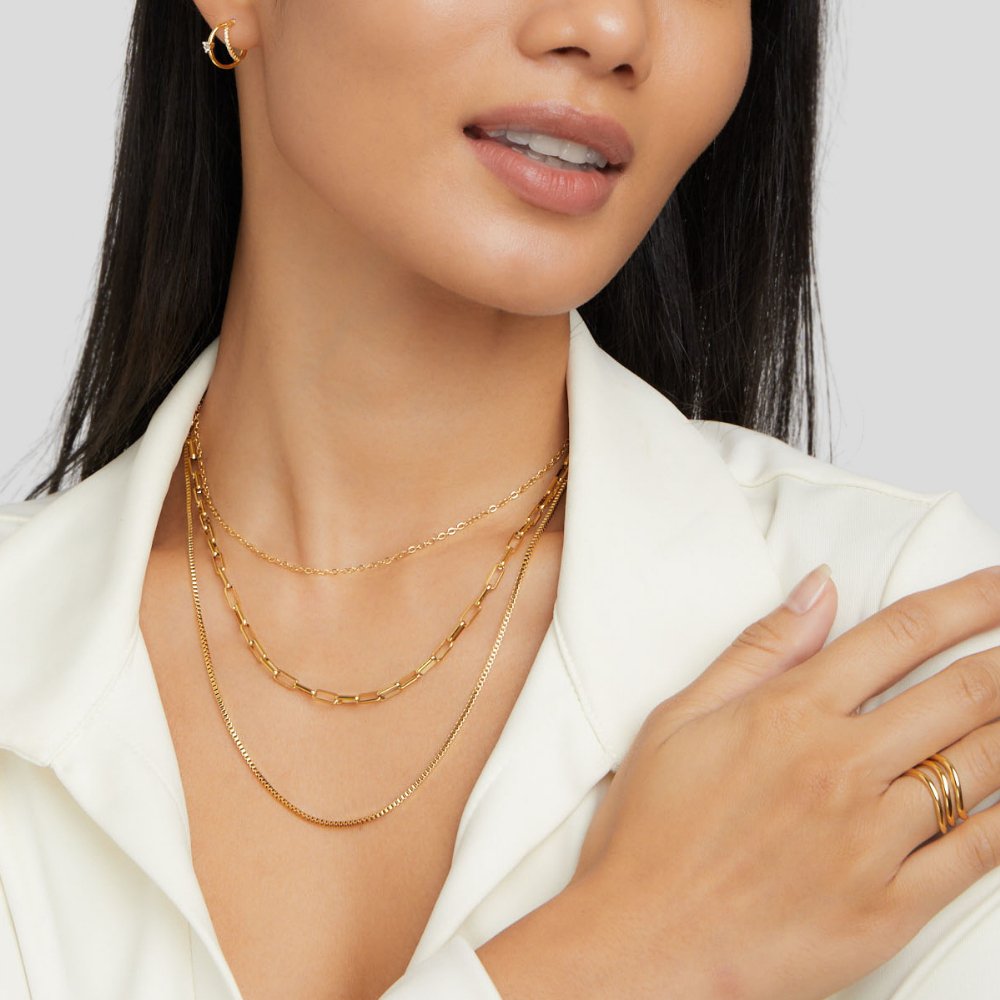 Gold Layered Chain Necklace Multi Strand Minimalist Design