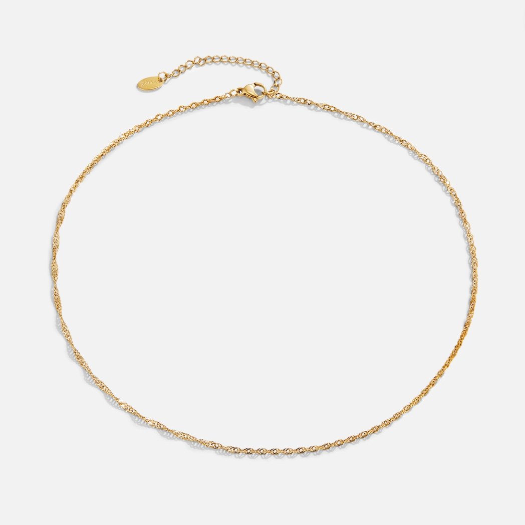 Gold Twist Chain Necklace with Layered Link Design