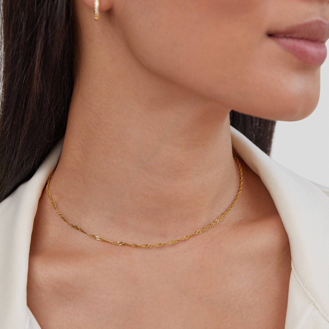 Gold Twist Chain Necklace with Layered Link Design