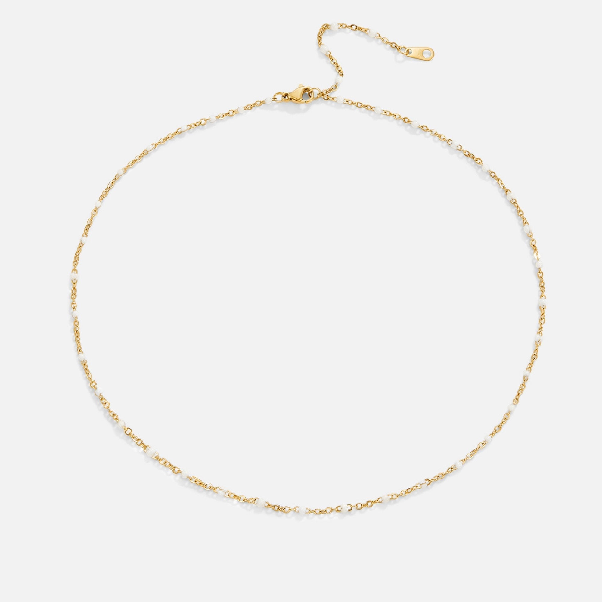 Gold Beaded Necklace with White Bead Strand