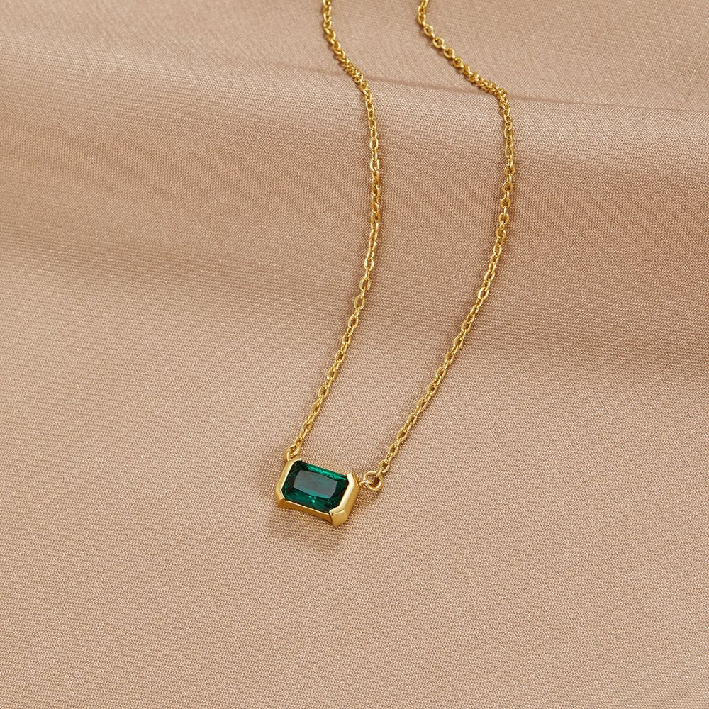 Gold Drop Necklace with Green Emerald Pendant