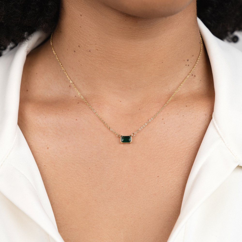 Gold Drop Necklace with Green Emerald Pendant
