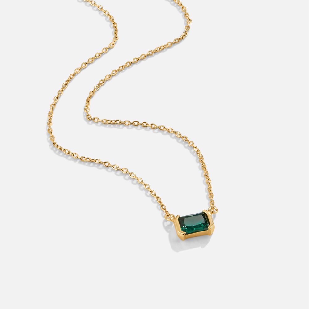Gold Drop Necklace with Green Emerald Pendant