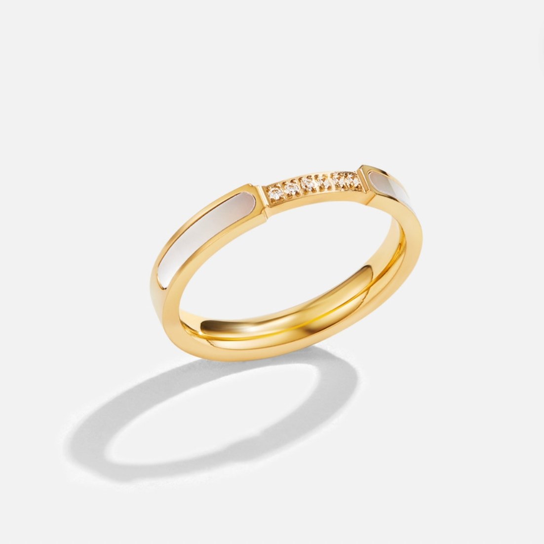 Gold Open Ring with Mother of Pearl and Crystal