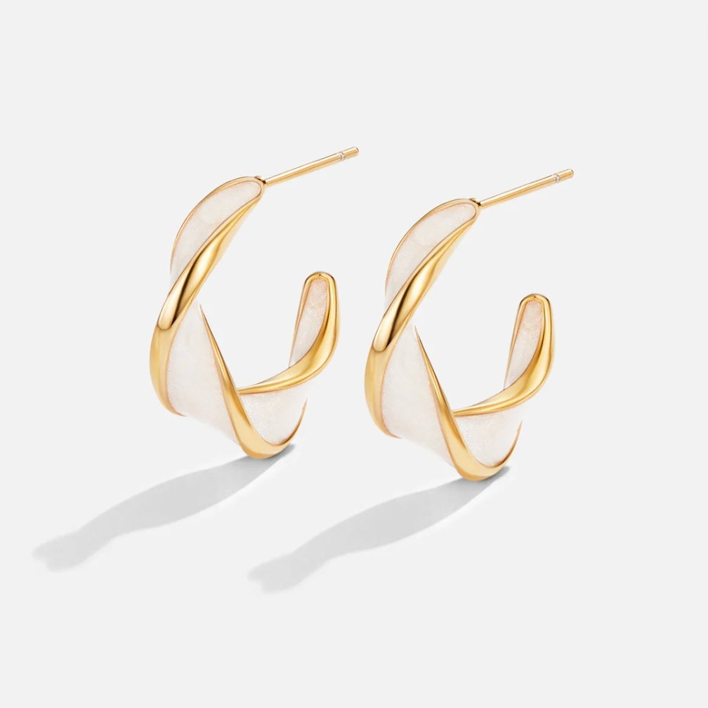 Gold Twist Hoop Earrings with Mother of Pearl