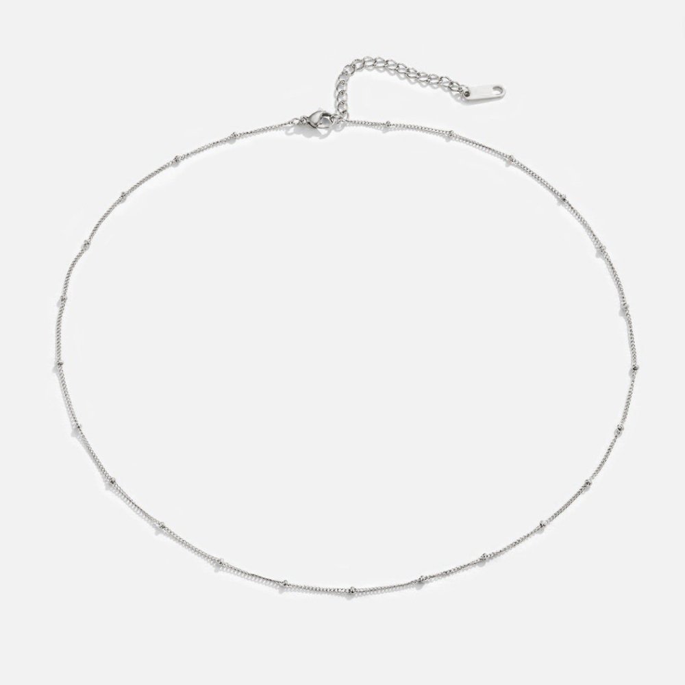 Silver Bead Chain Necklace with Layered Link Design