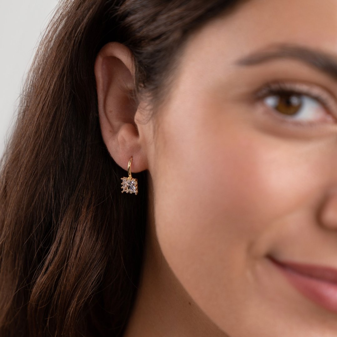 Gold Drop Earrings with Crystal Stone