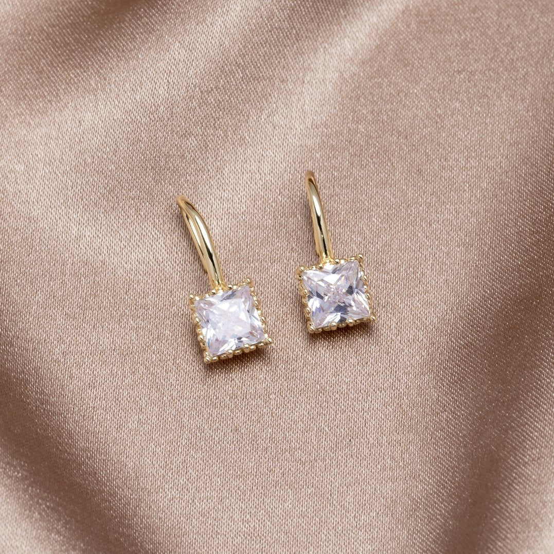 Gold Drop Earrings with Crystal Stone