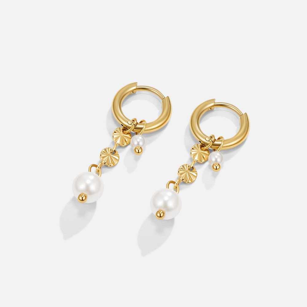 Gold Drop Earrings with Pearl Tassel