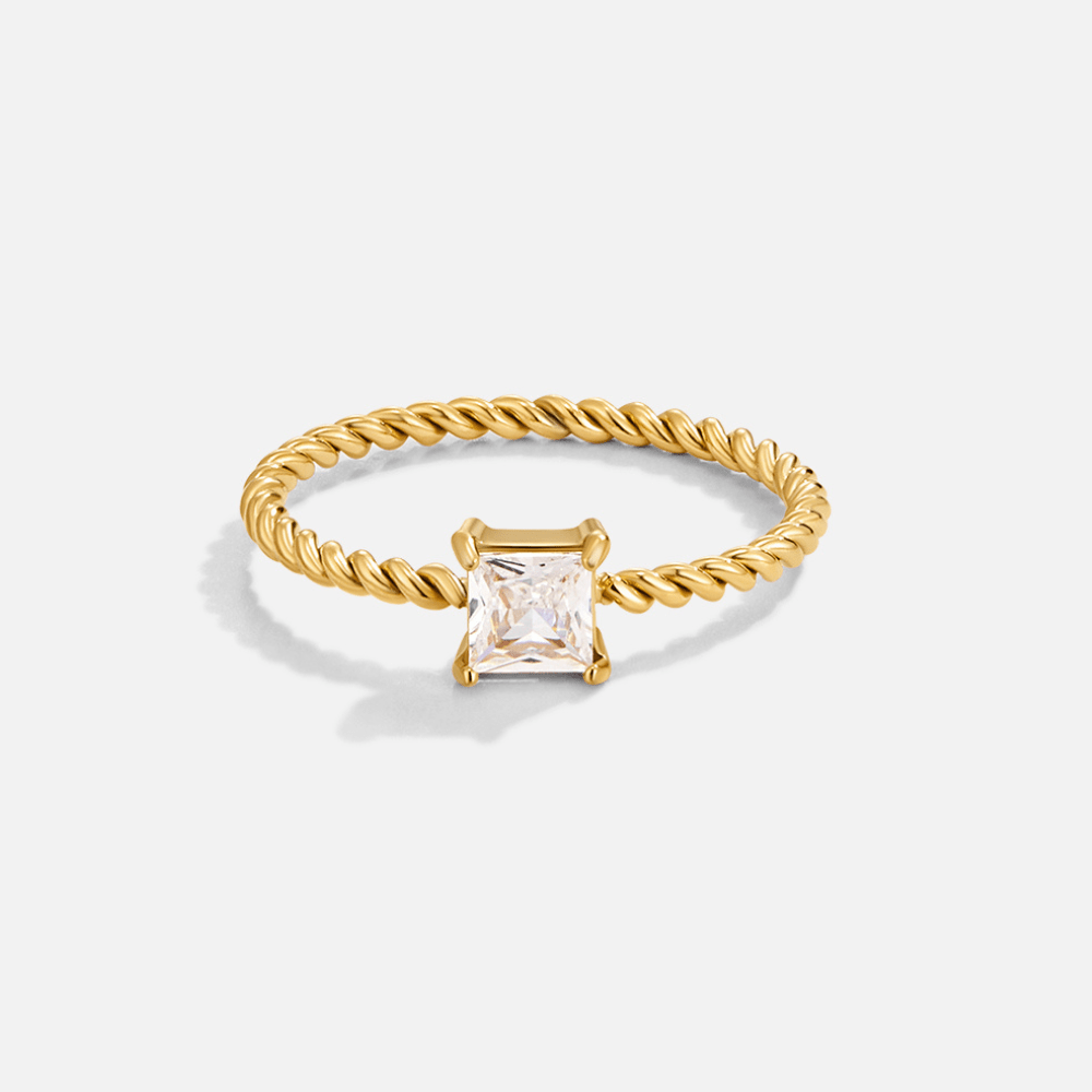 Gold Twisted Ring with Crystal Stone