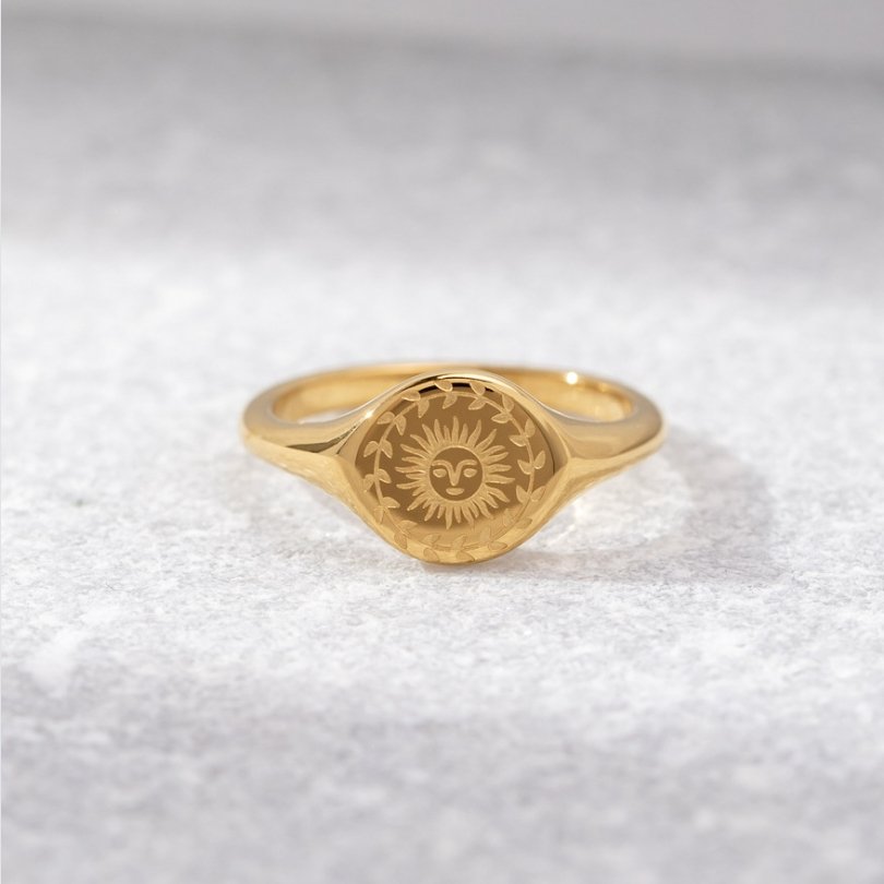 Gold Open Ring with Sunburst Geometric Design