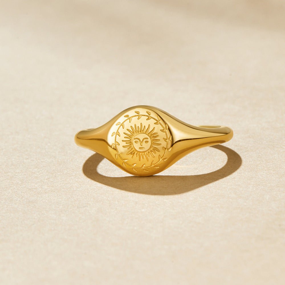 Gold Open Ring with Sunburst Geometric Design