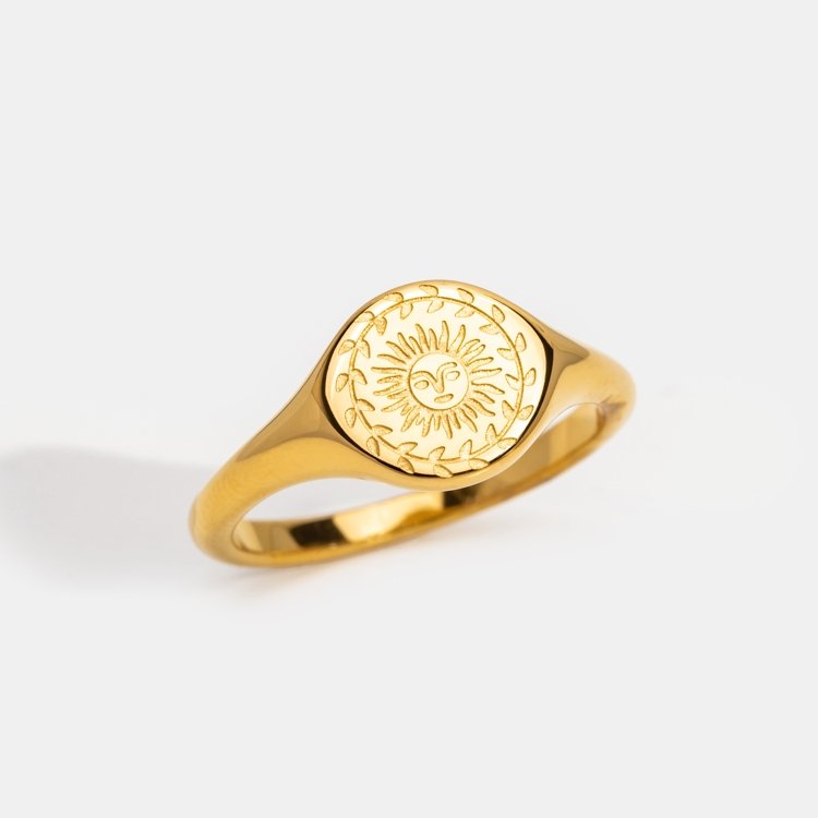 Gold Open Ring with Sunburst Geometric Design