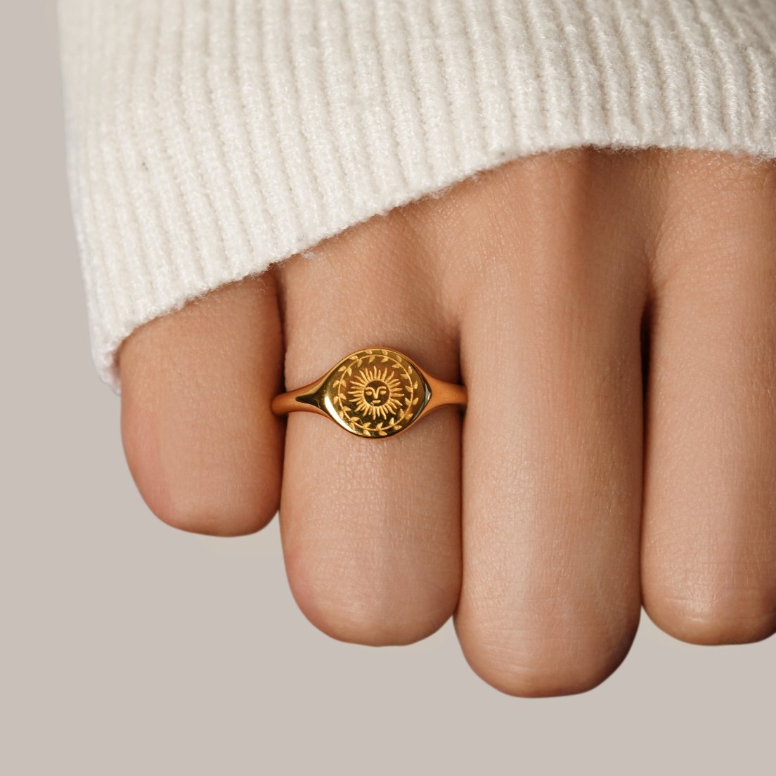 Gold Open Ring with Sunburst Geometric Design