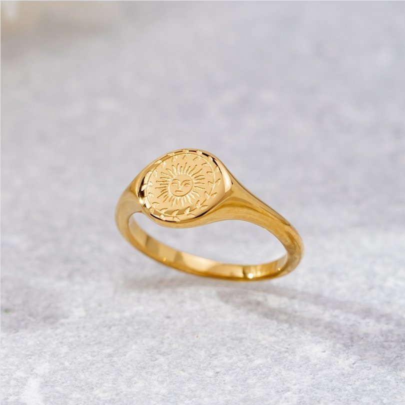 Gold Open Ring with Sunburst Geometric Design
