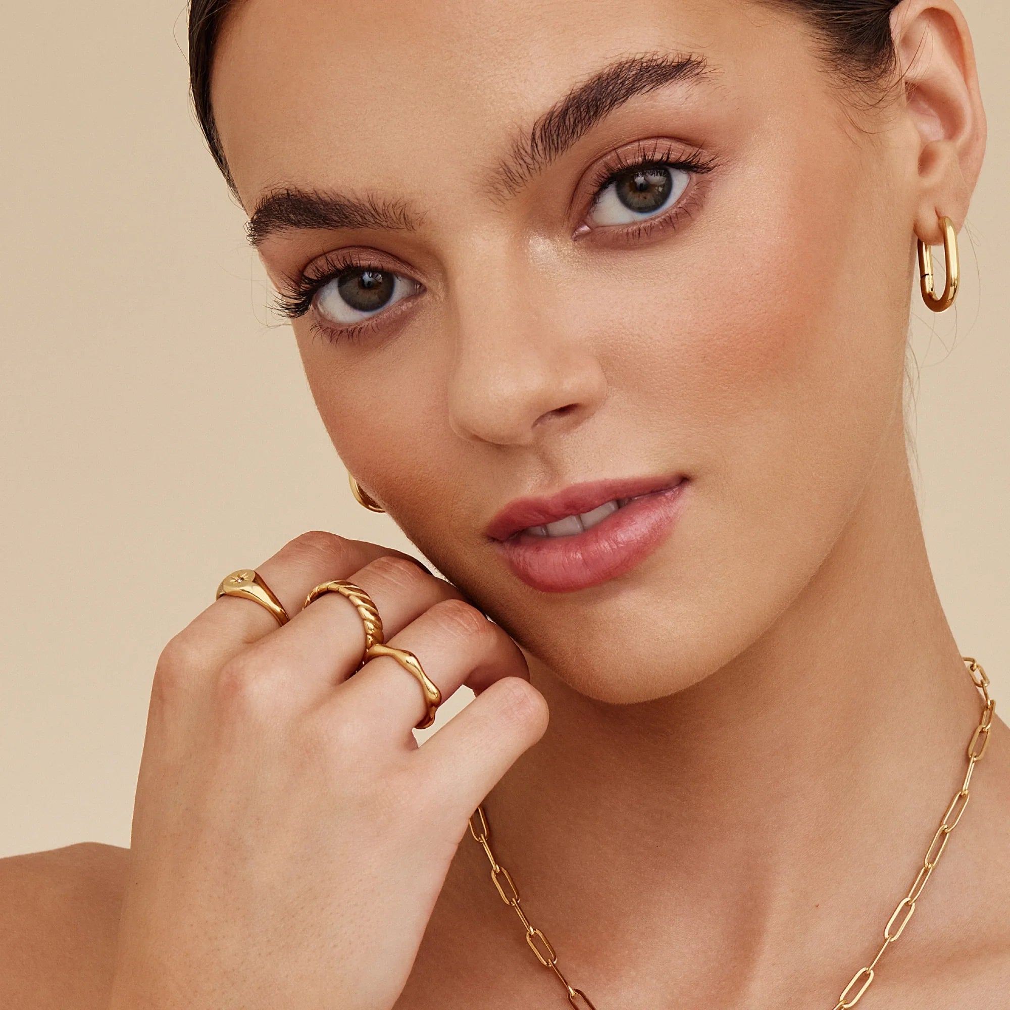 Gold Ripple Ring with Wave Band