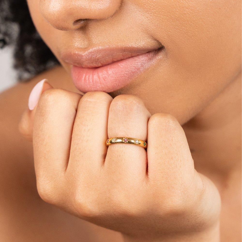 Gold Tone Rainbow Crystal Open Ring with Multi-Color Stone Setting