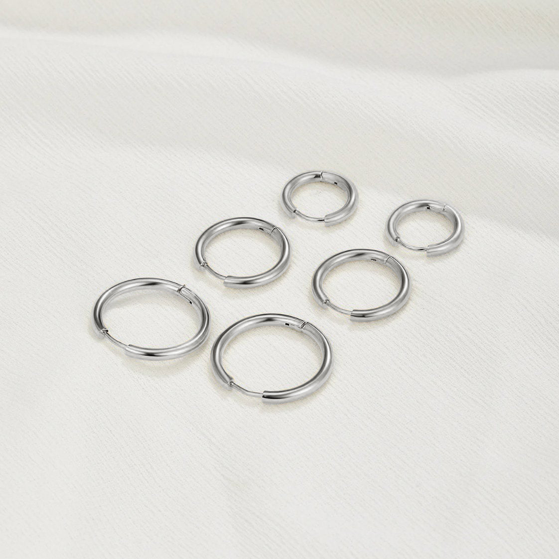 Silver Triple Hoop Earrings Set