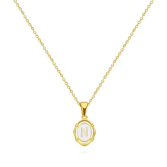 Gold Tone Vintage Letter Pendant Necklace