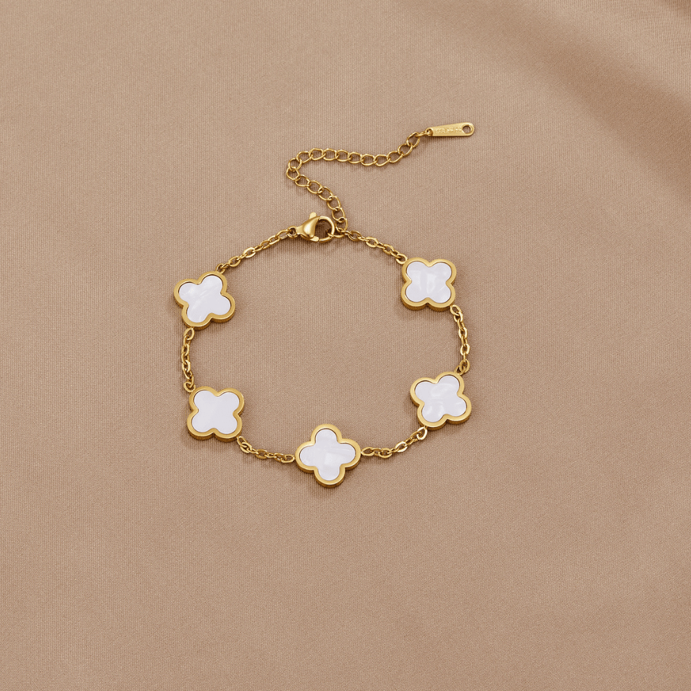 White Clover Bracelet in Gold Tone