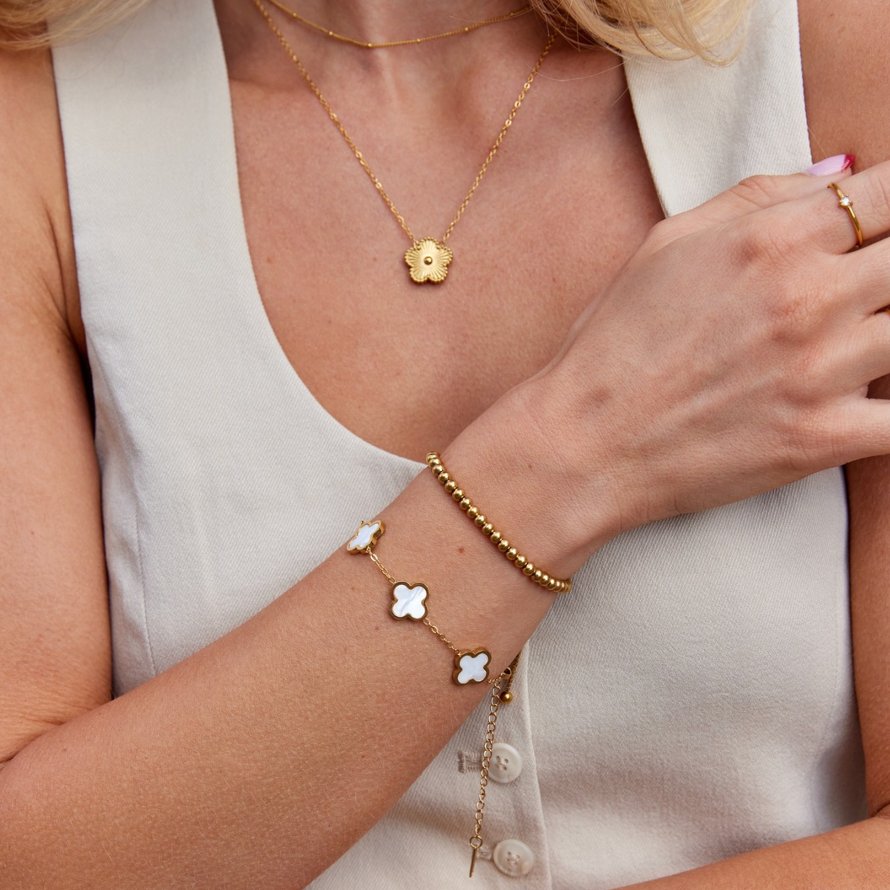 White Clover Bracelet in Gold Tone