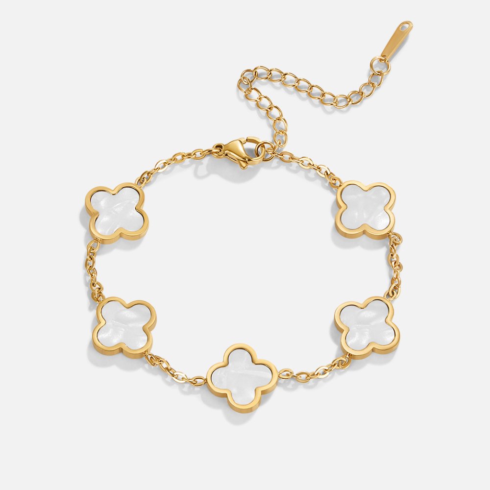 White Clover Bracelet in Gold Tone